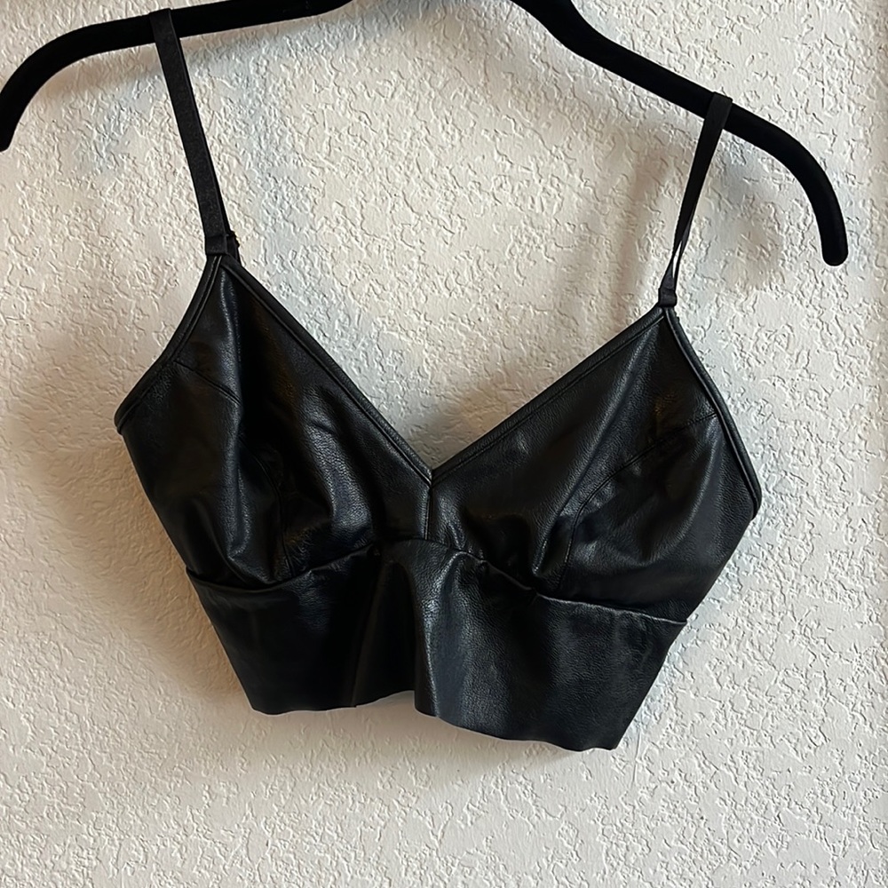 Black pleather crop top/bralette